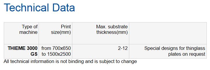 Thieme 3000GS Technical Data